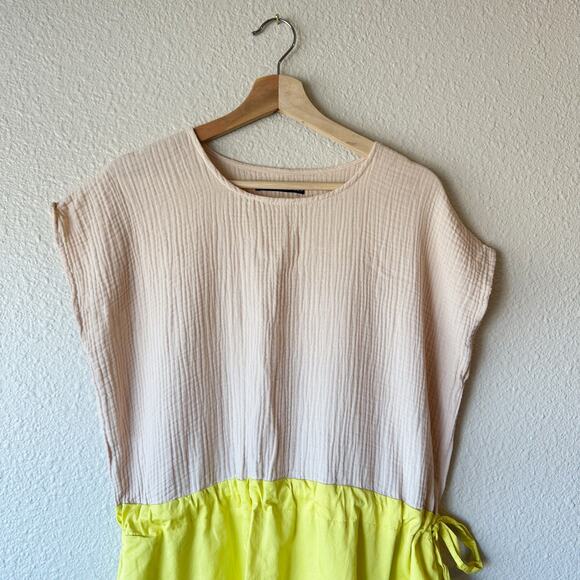 Cecilia Sorensen Dress Gauze Cream White Neon Yellow Green sz S - Picture 2 of 10